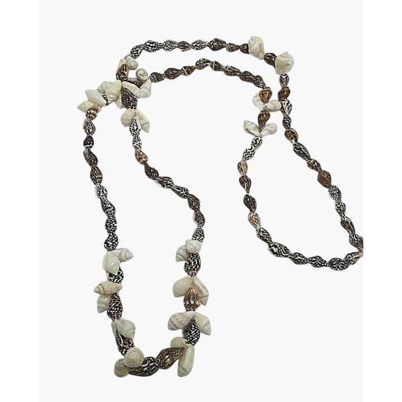 Vintage Surf Style Shell Bead Necklace Bohemian Beach Jewelry 32 inch - Picture 2 of 6